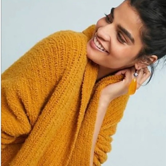 Anthropologie Sleeping on Snow Cardigan Sweater XS Caramel Mustard Yellow - Picture 3 of 12